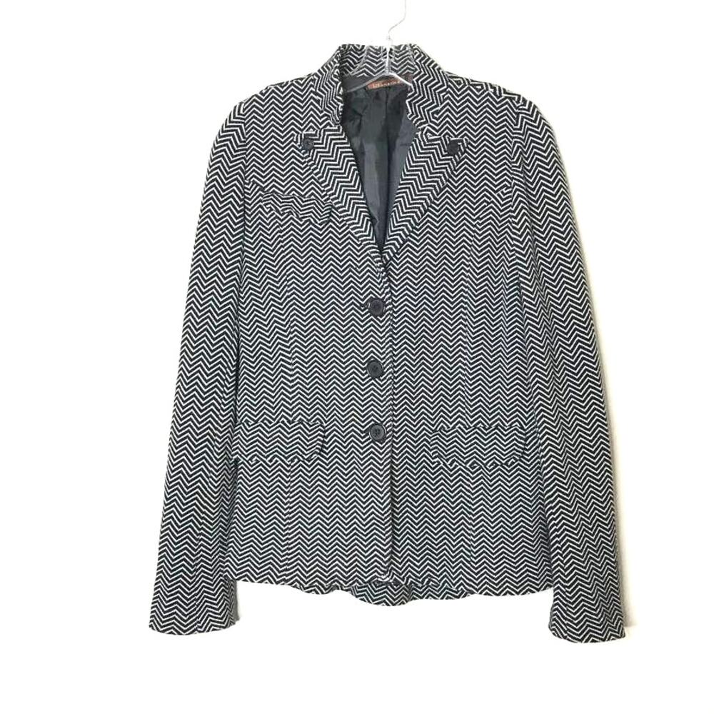 525 America Collared Button Front Chevron Jacket Black White Large